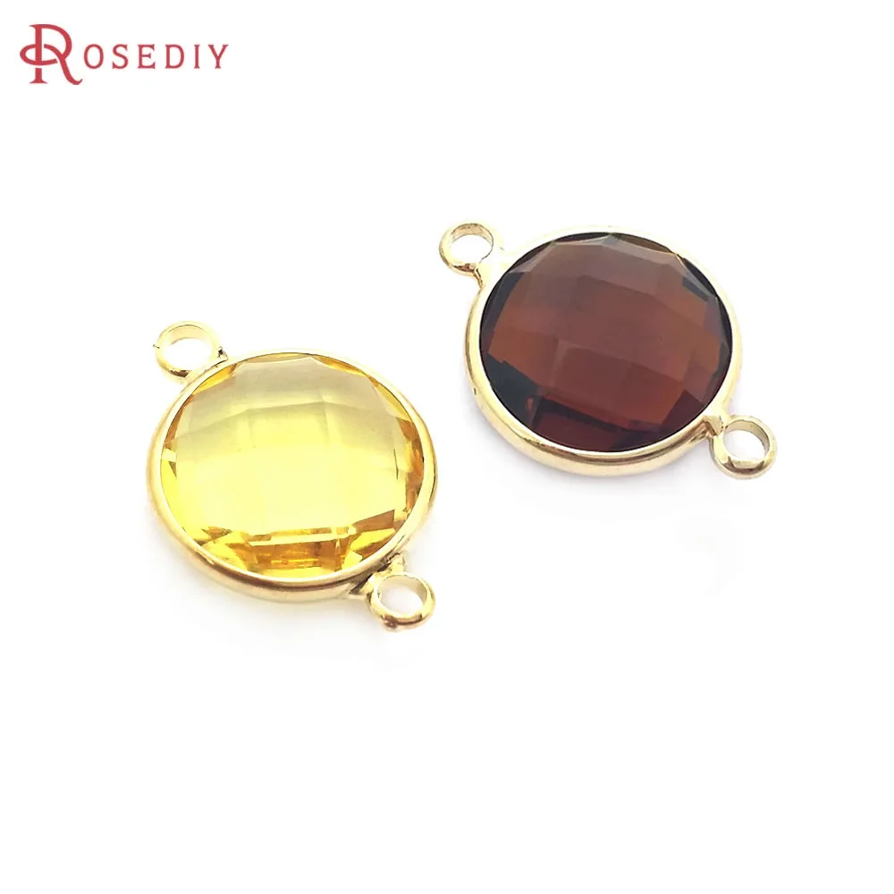 

6PCS Brass and Glass 2 Holes Round Connect Charms Necklace Earrings Diy Jewelry Accessories Rosediy official-website