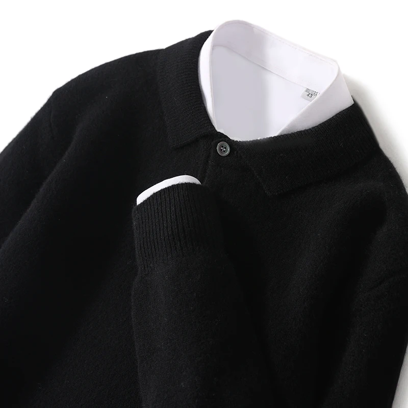 Snaoutofit Men's Long Sleeve Polo Sweater Wool 4