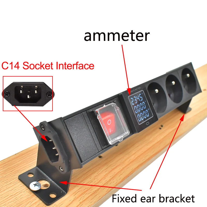 PDU power strip network cabinet rack C14 port desktop French socket 1-9AC double break switch with ammeter wireless socket