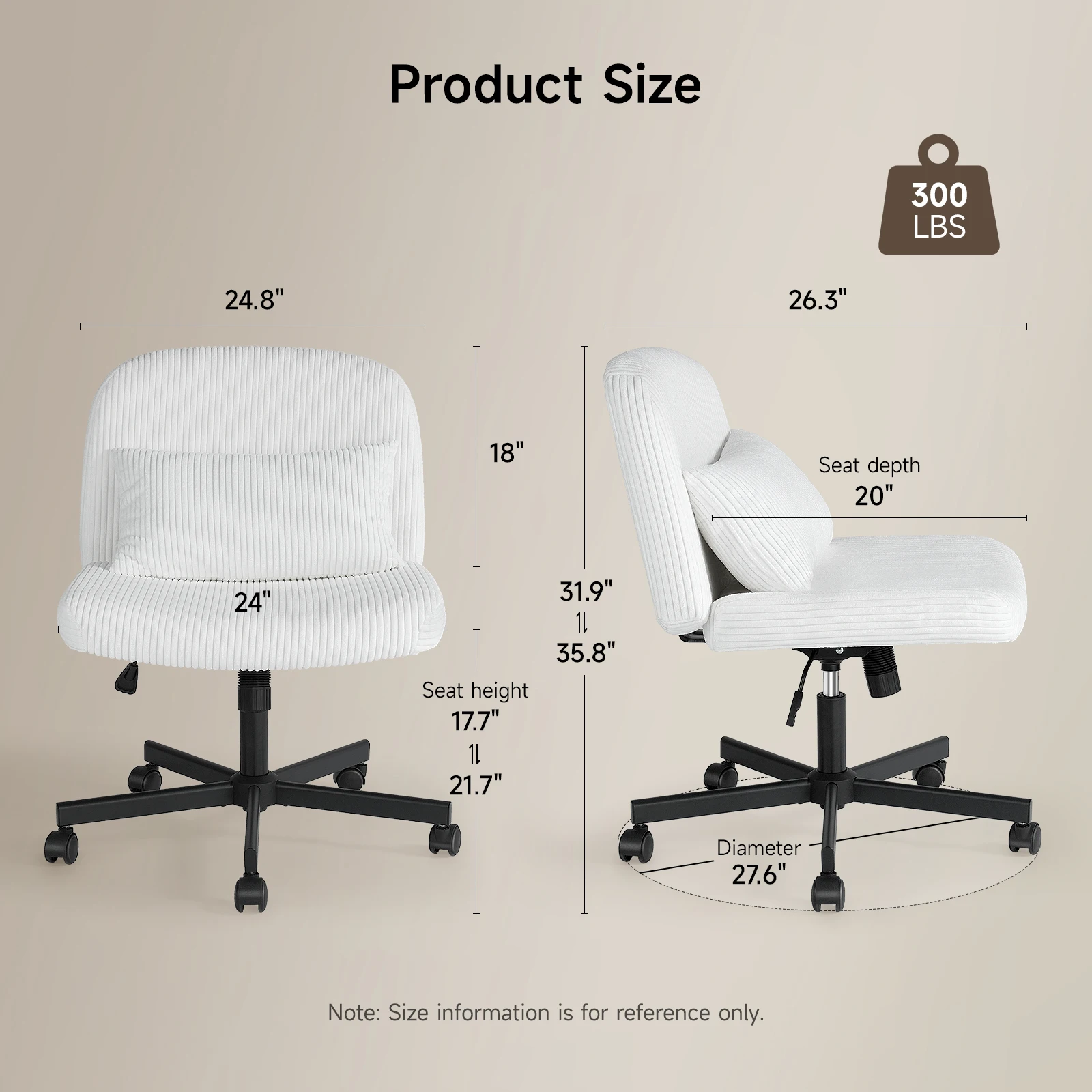 Massage Cross Leg Office Chair with Double Layer Sponge Cushion, Corduroy Wide Armrest Desk Chair Mid Back Adjustable