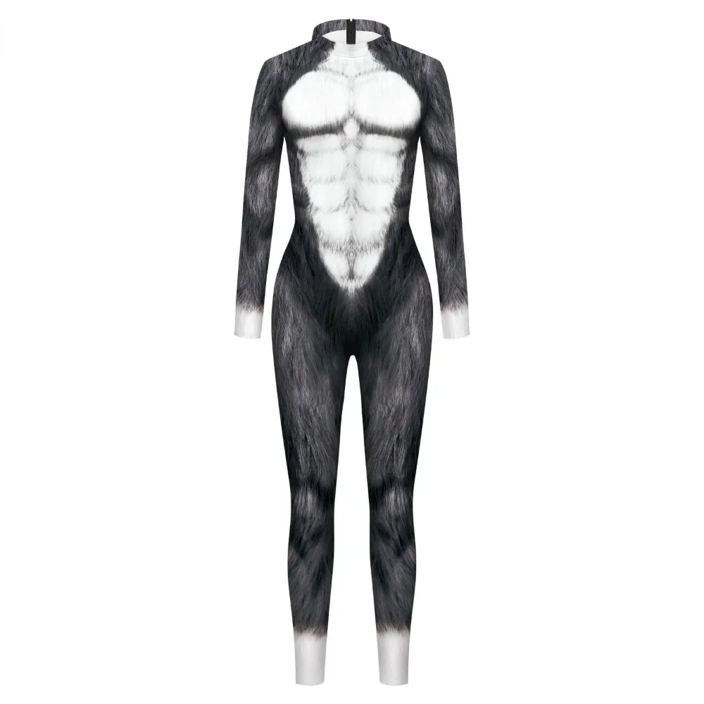 Husky Wolf Luipaard Jumpsuit Animal Cosplay Kostuum Mannen Zentai Pak Grappige Vermomming Dragen Halloween Holiday Party Kleding