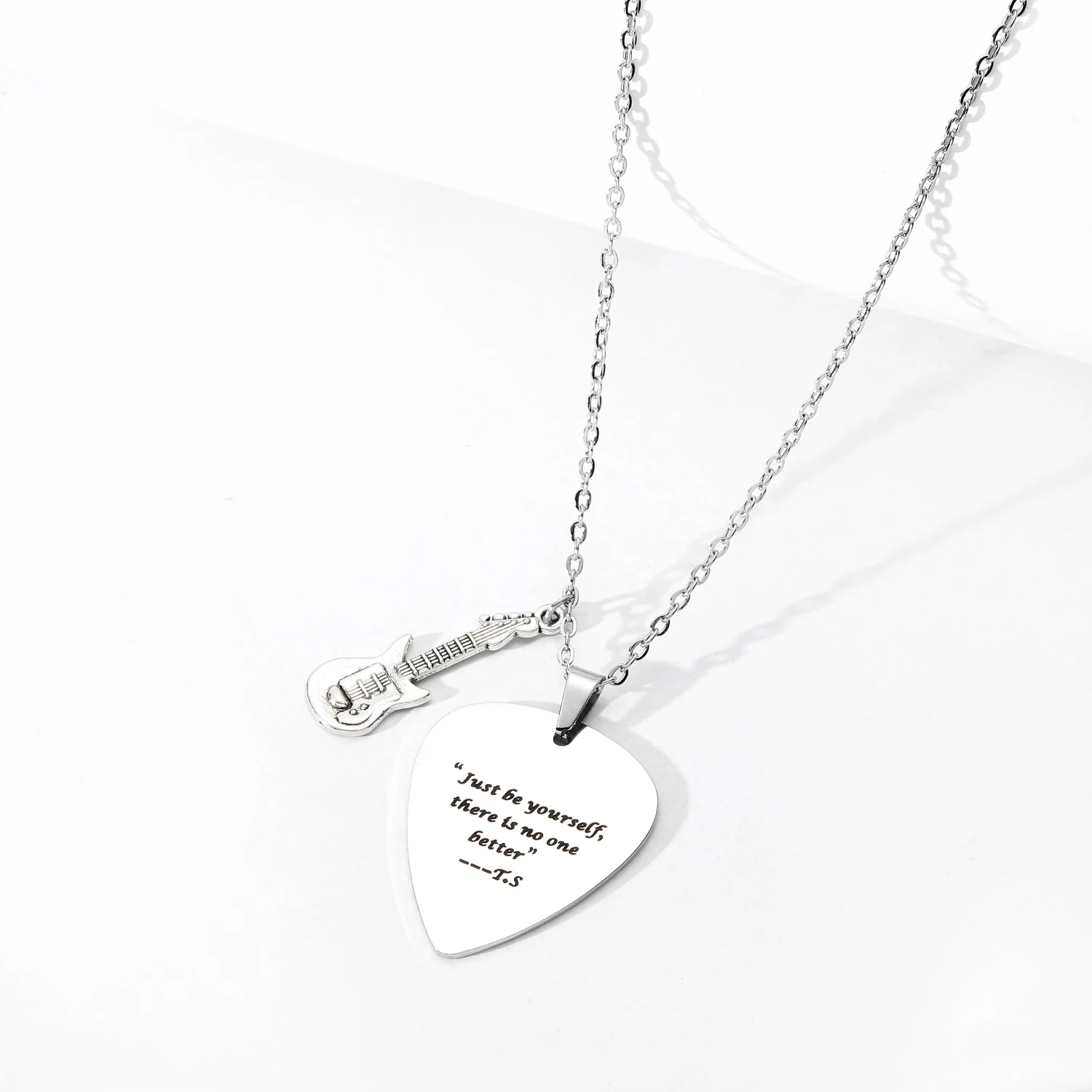 T.S outfits jewelry accessories inspired necklace Stainless Steel Guitar Pick Necklace Pendant for Women Men