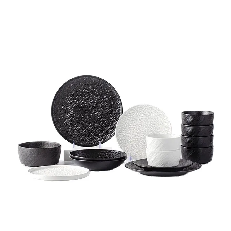 

Yjq dishes set Household black and white rock pattern housewarming tableware set