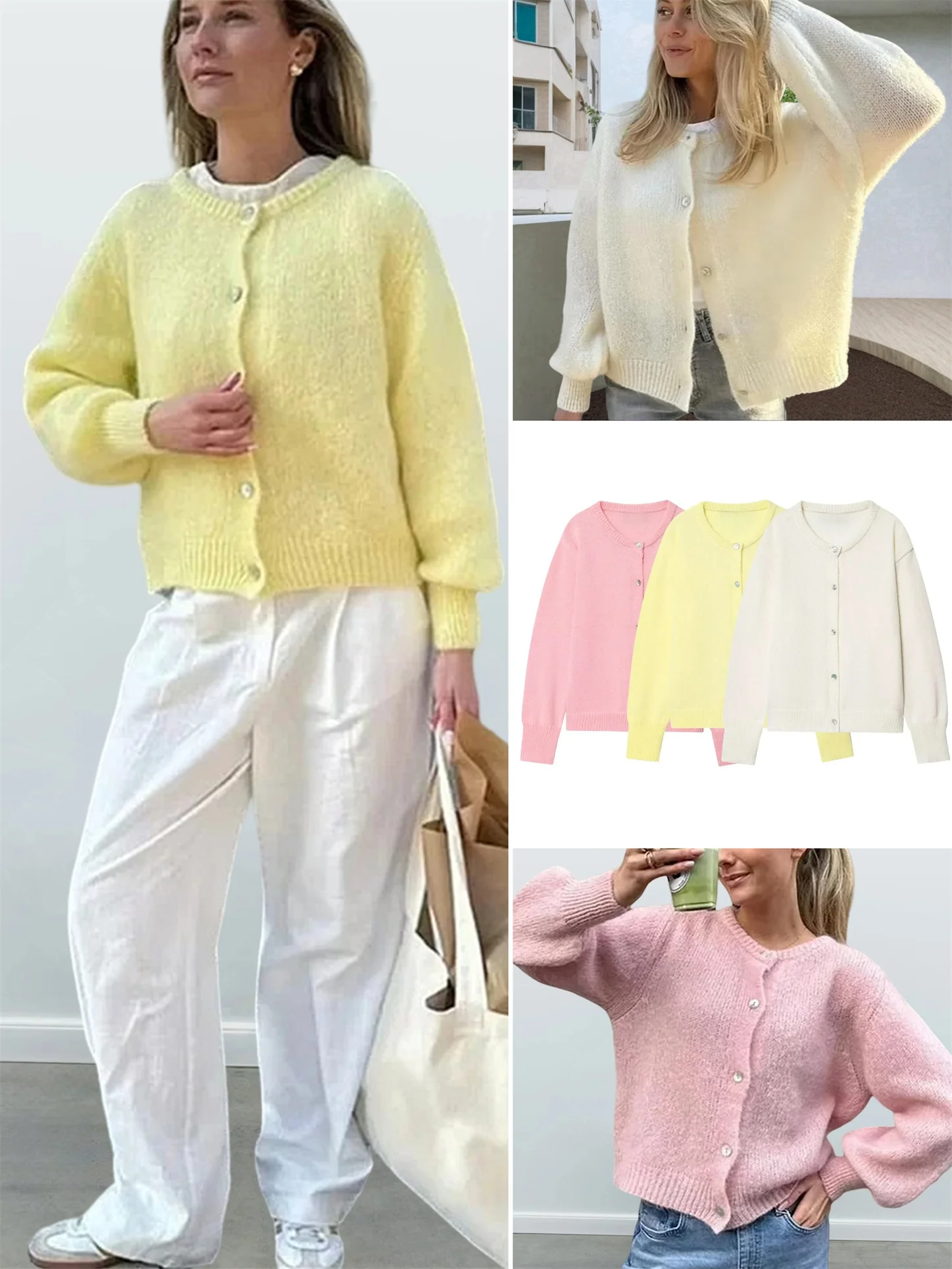 

Lazy Sle круглый Ne Long Sve вязаный свитер кардиган простой модный универсальный женский осенний новое поступление мягкий хлопок