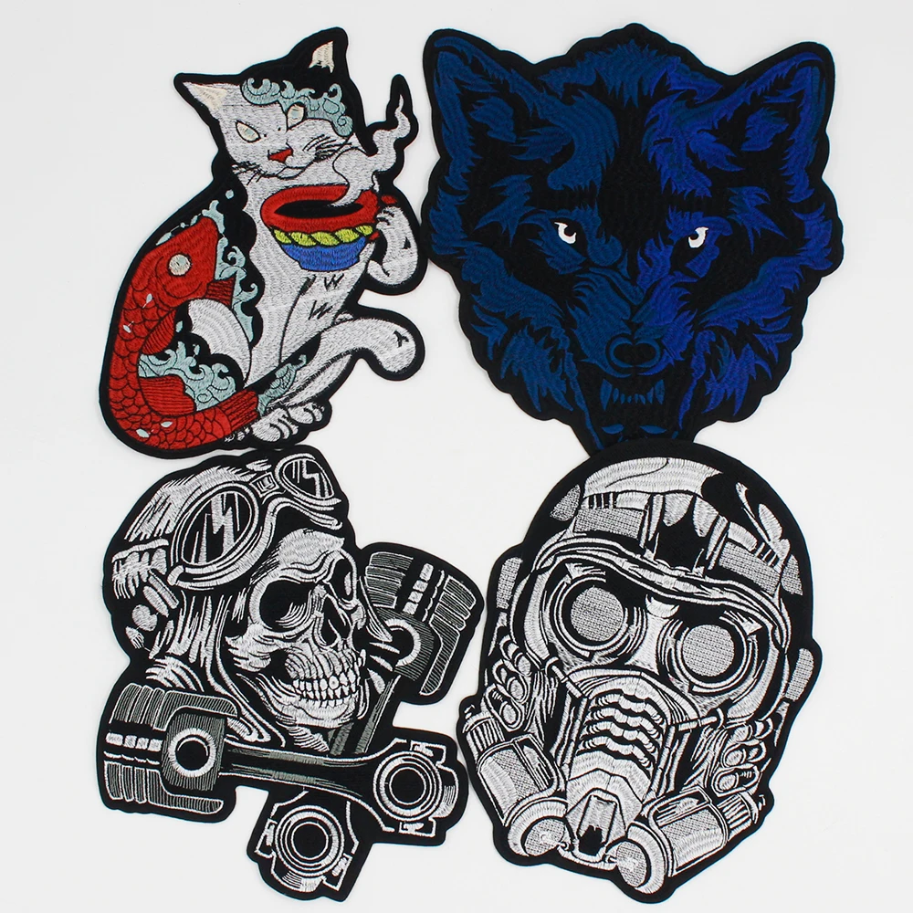 Skull Embroidery Applique Cat Wolf Patches Punk Backpack Iron on Accessories