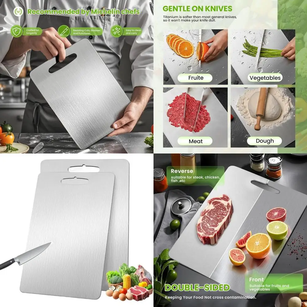 

Pure Titanium Double-Sided Cutting Boards - Hygienic, Durable, and Easy to Clean for Kitchen Use (18x12)