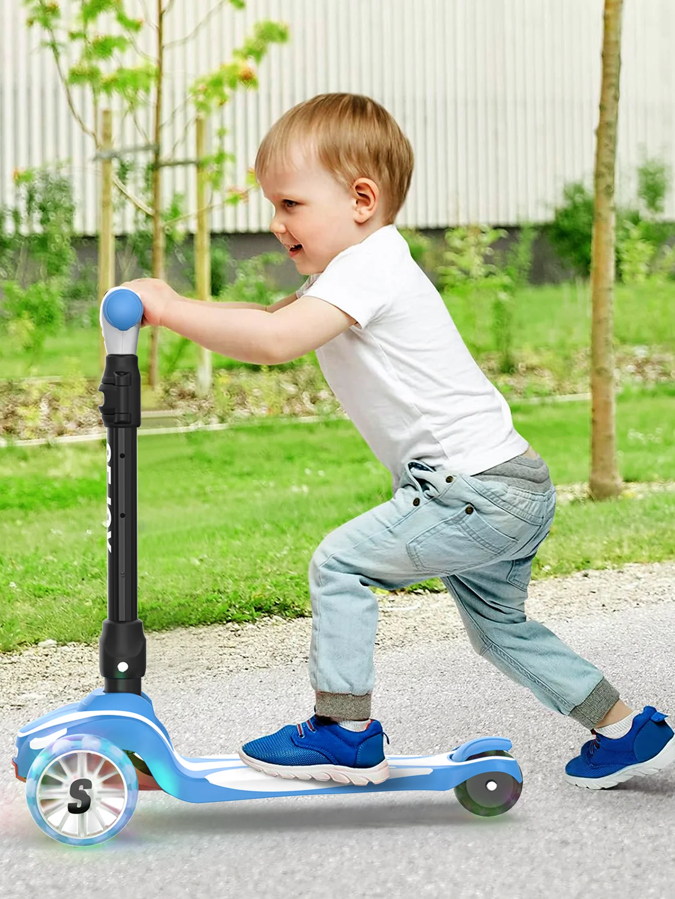 Sejoy 3-in-1 Kids Kick Scooter Driewielig met LED Knippert Lichtgewicht Kindervoetscooters In hoogte verstelbare scooter Sit/S
