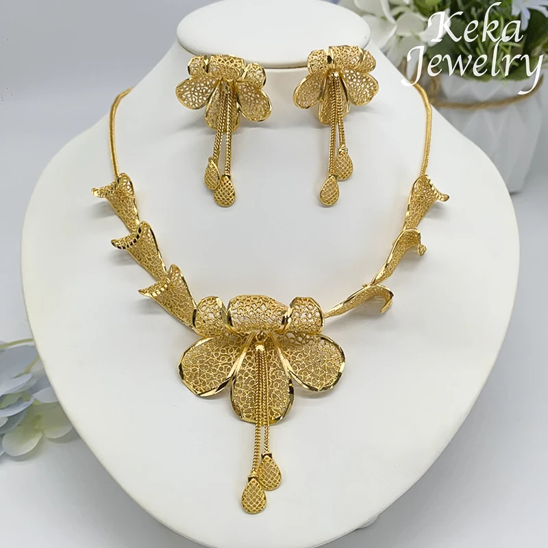 African 18k Gold Plating Women Necklace Earring Jewelry Set  America England Classics Jewelry Wedding Party Gifts Daily Wear