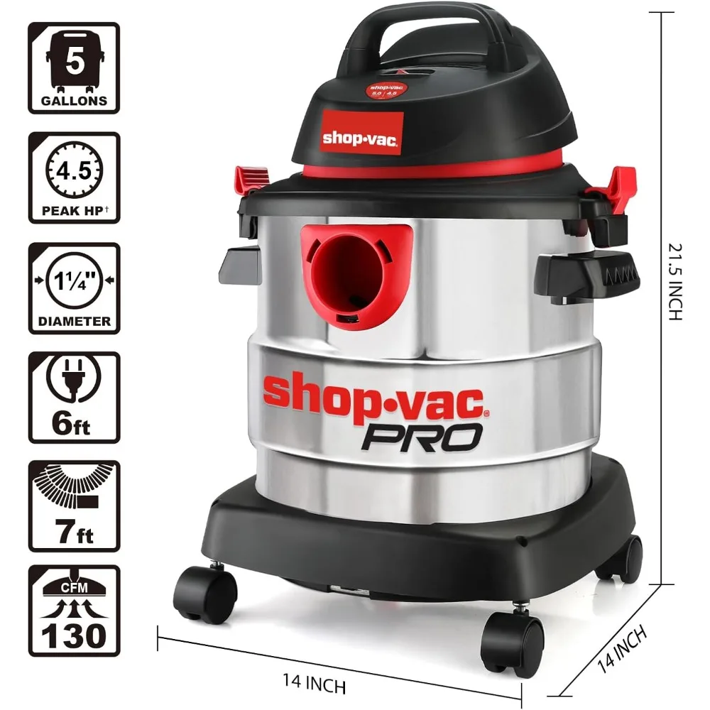 مكنسة رطبة/جافة سعة 5 جالون 4.5 حصان، خزان من الفولاذ المقاوم للصدأ، محمولة مع مرفقات للمرآب ورشة العمل #3