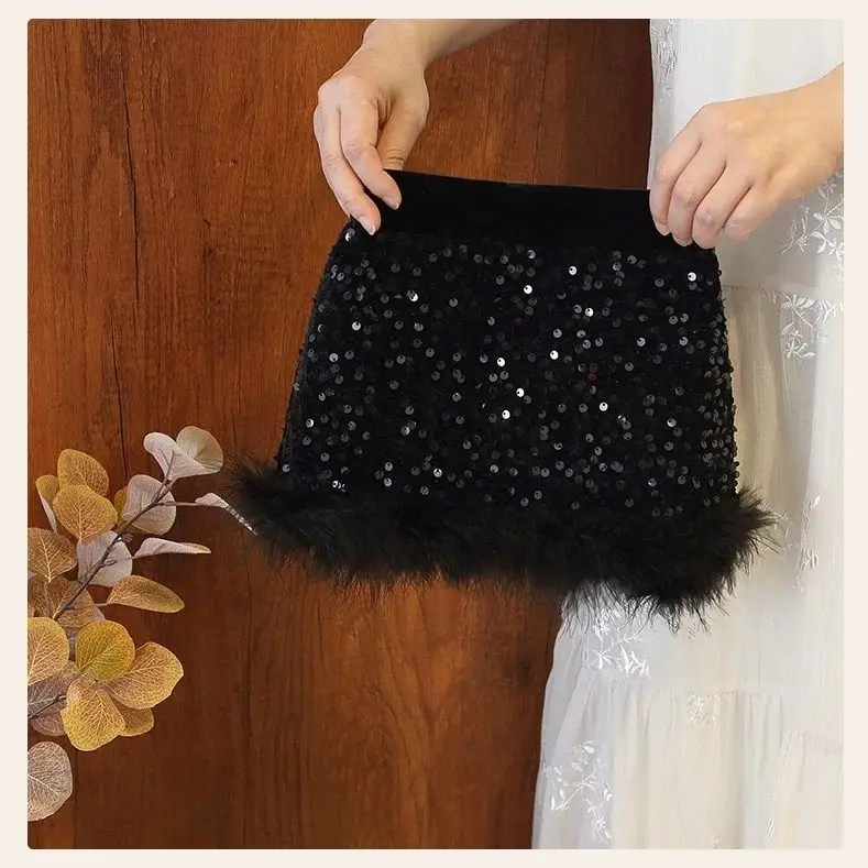 Kids Girls Sequins Skirts 2026 New Arrival Children Casual Tassel Package Hip Skirt Teenage Girl Dance Clothing Red Party Skirt