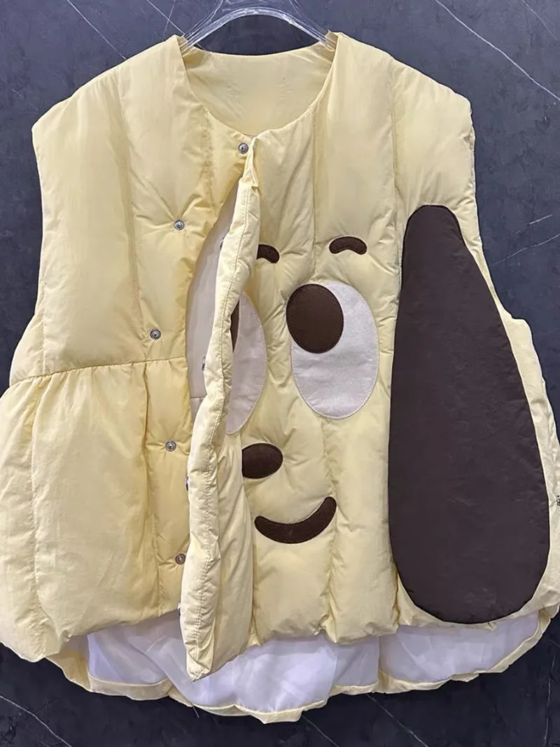 

Autumn Winter New Sweet Cute Cartoon Yellow Three-dimensional Cinnamoroll Cotton Coats Vest Women Loose Design Sleeveless Tops