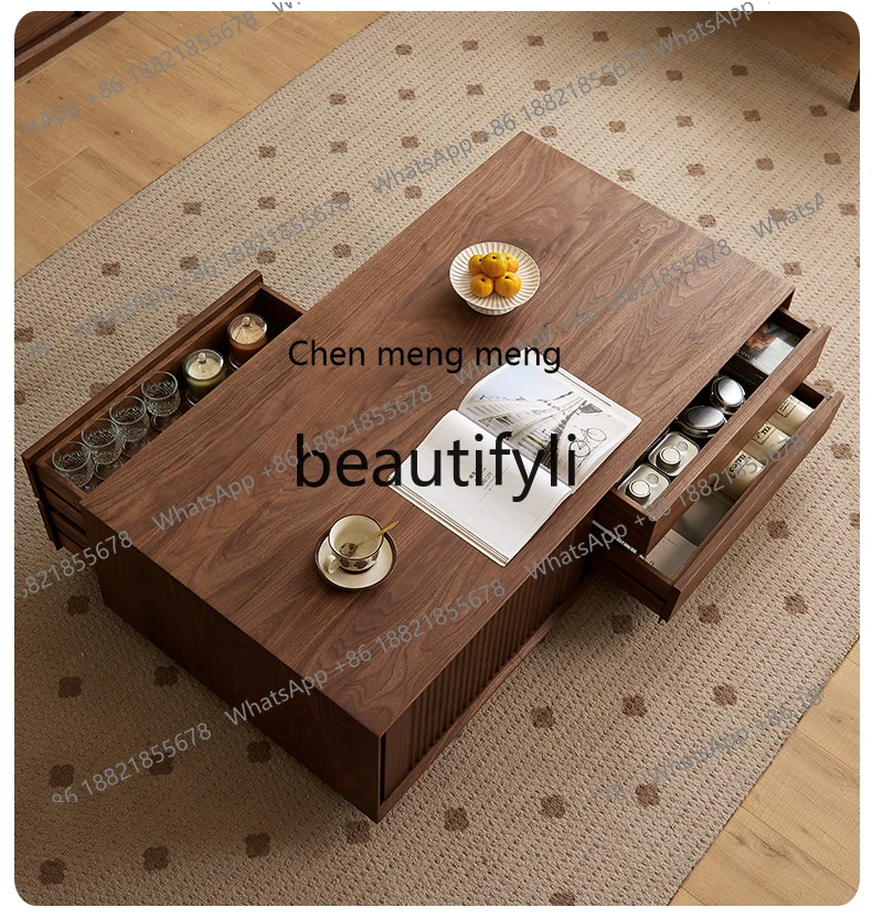 

178North American black walnut coffee table Nordic simple all-solid wood tea table Home living room Floor-to-ceiling