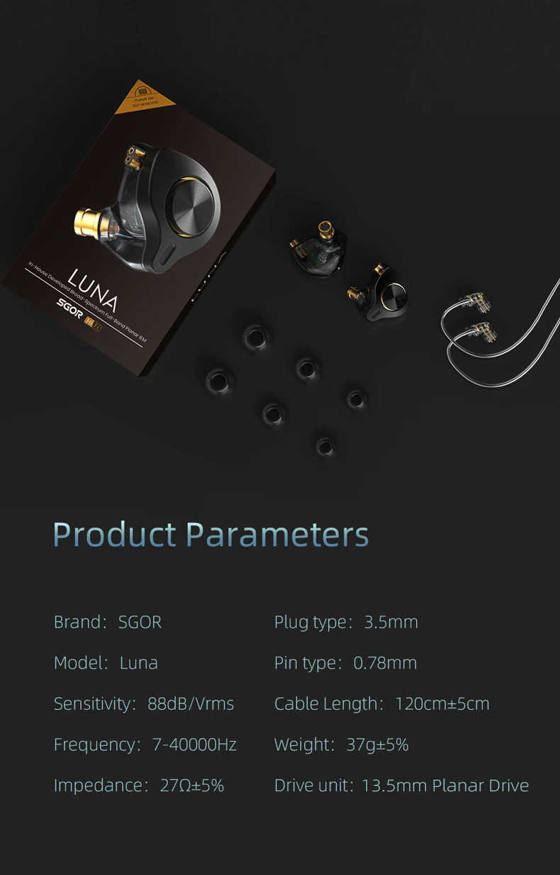 SGOR Luna Broad-Spectrum-Vollband-Planar-IEM-Kopfhörer, empoweriert durch hochreines, sauerstofffreies Kupfer, dick versilbertes Kabel – Detail 12