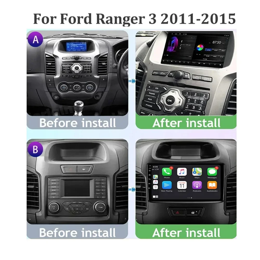 Android 13 For Ford Ranger Year 2011-2015 Car Central Multimedia Stereo Navigation GPS 5G Radio Carplay 2 Din Head Unit Screen