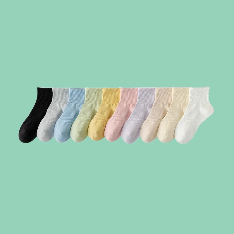 Calcetines cortos finos de algodón para mujer, medias transpirables de Color sólido, informales, para primavera y verano, 5/10 pares