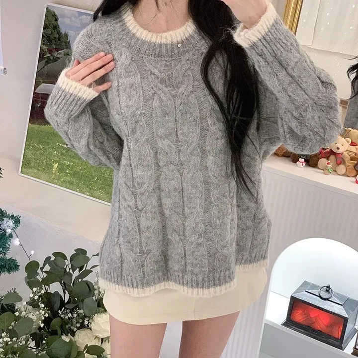 

Women's Chic Loose Knitted Sweater Autumn Winter Thiened Vintage Simple Sle Faionable Slimming Twist Top