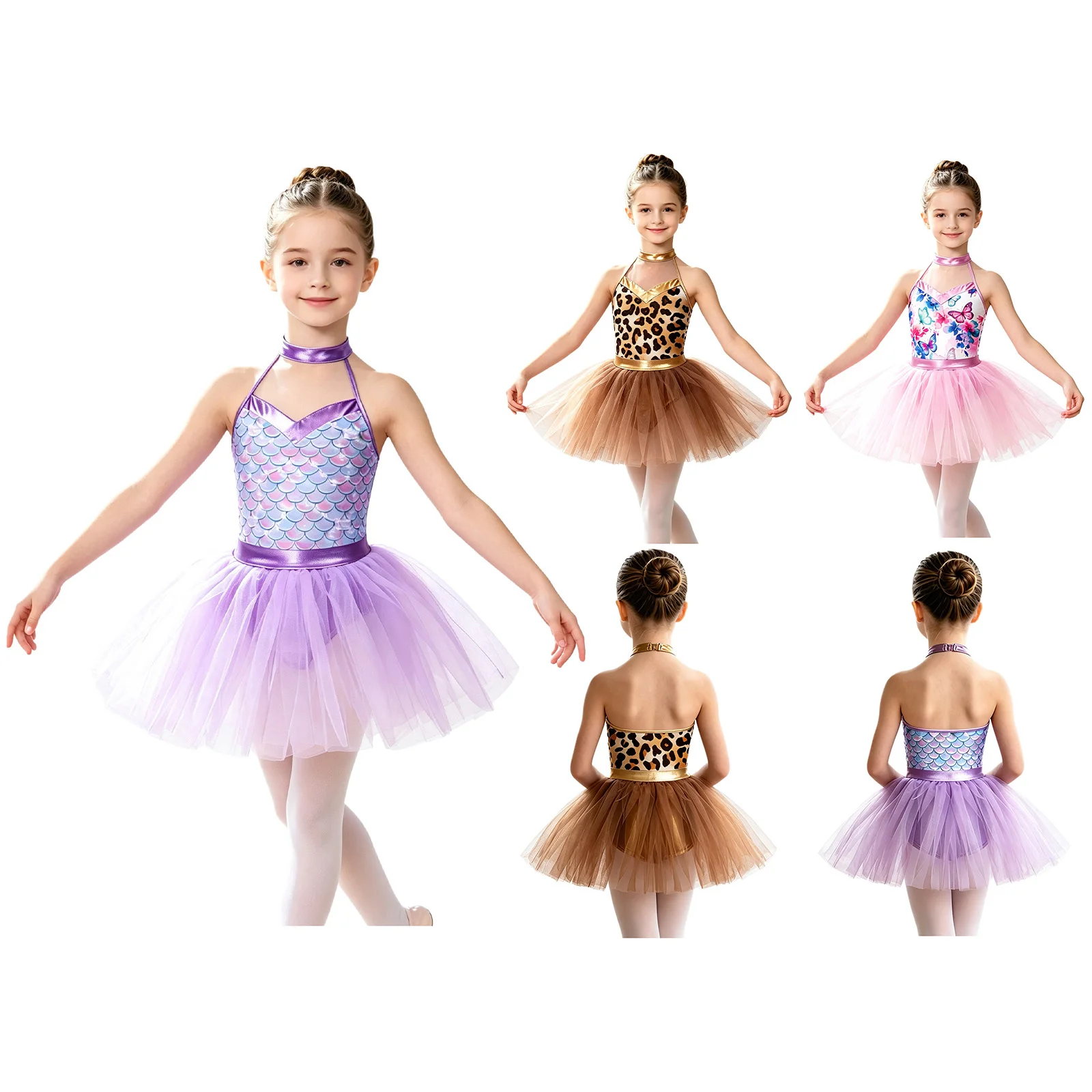 Glänzendes Metallic-Ballett-Tutu-Kleid für Mädchen mit Tier- und Leopardenmuster für Tanzwettbewerbe und Aufführungen – Detail 3
