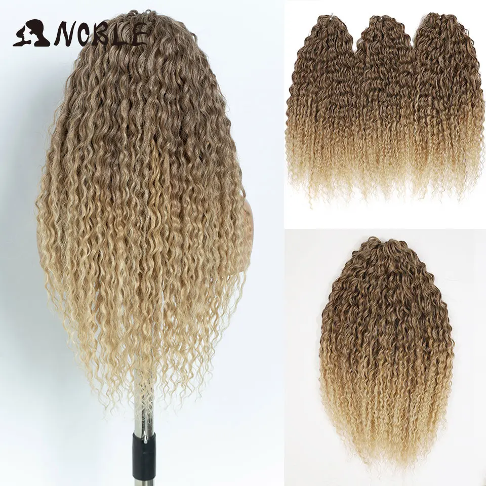 Noble 24 Inch Ombre Blonde Water Wave Crochet Hair, Synthetic Braiding Hair Extensions, Pre-Looped Curly Crochet Braids For Wome