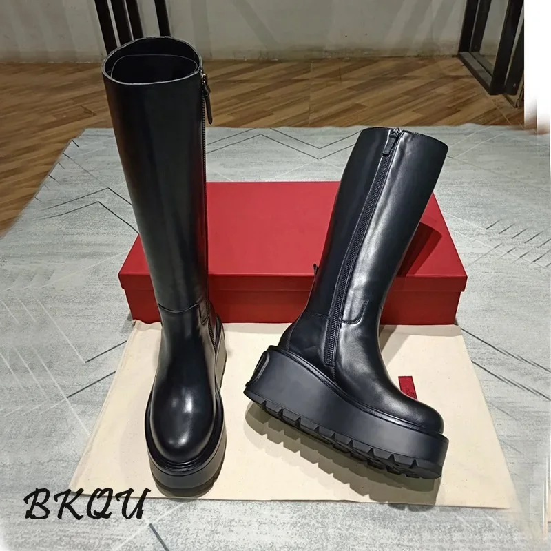 

BKQU Punk Style Basic Platform Boots Niche Ultra-high Heel Autumn 2024 But Knee High Slim Side Zipper Knight Boots