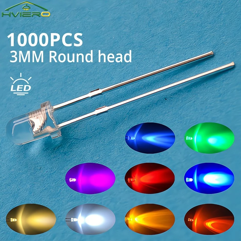 

1000pcs 3mm Круглый белый красный желтый синий зеленый цвет излучающий диод Ассортимент Kit Ультра супер яркая лампочка светодиодная лампа