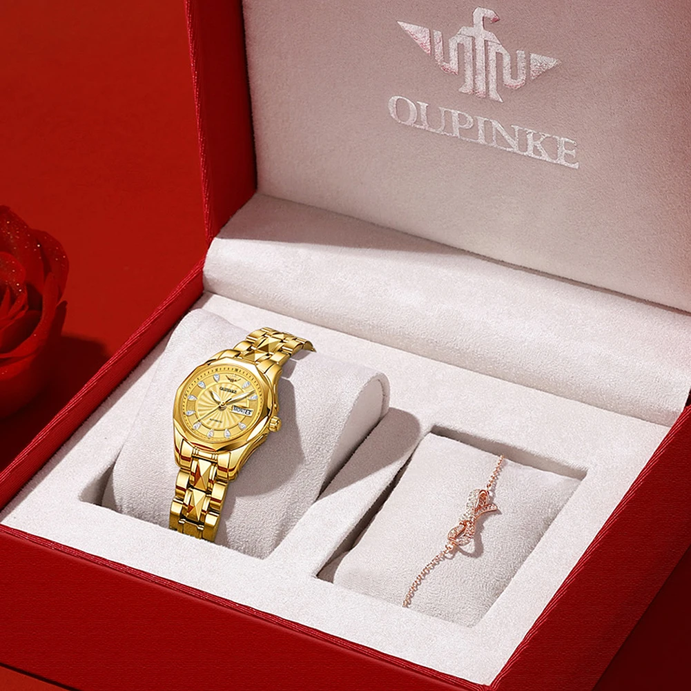 

OUPINKE Women's Watches Top Brand Luxury Gold Original Automatic Mechanical Watch for Lady Fine Steel Strap Sapphire Mirror Date