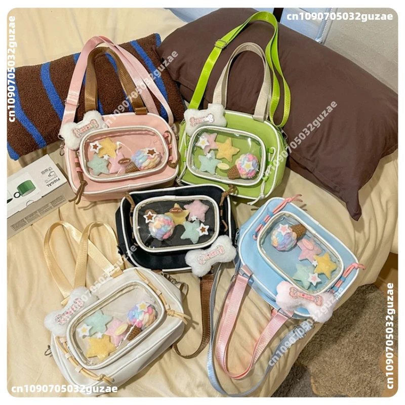 

Ita Bag Large Capacity Medium Dopamine Jk British Single Shoulder Crossbody Handbag Transparent Badge Display Cute Daily Commute