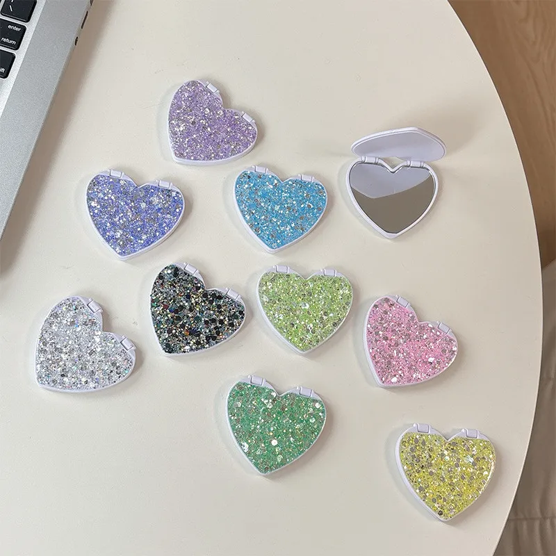

Зеркало для макияжа Glitter Love с раскладной подставкой для телефона, складной держатель-кольцо для пальца, аксессуары INS