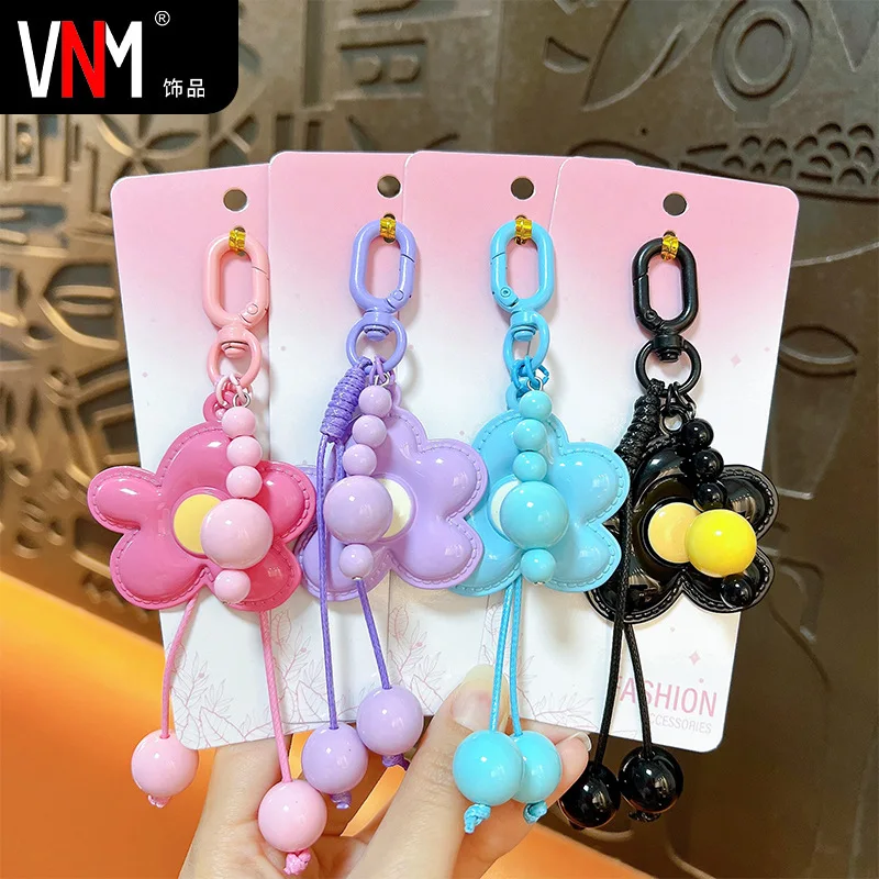 Candy Color Flower Alloy Keyring Phone Chamrs Pendant for Women Girl Simple Handbag Mobile Phone Keychain Accessory Gifts