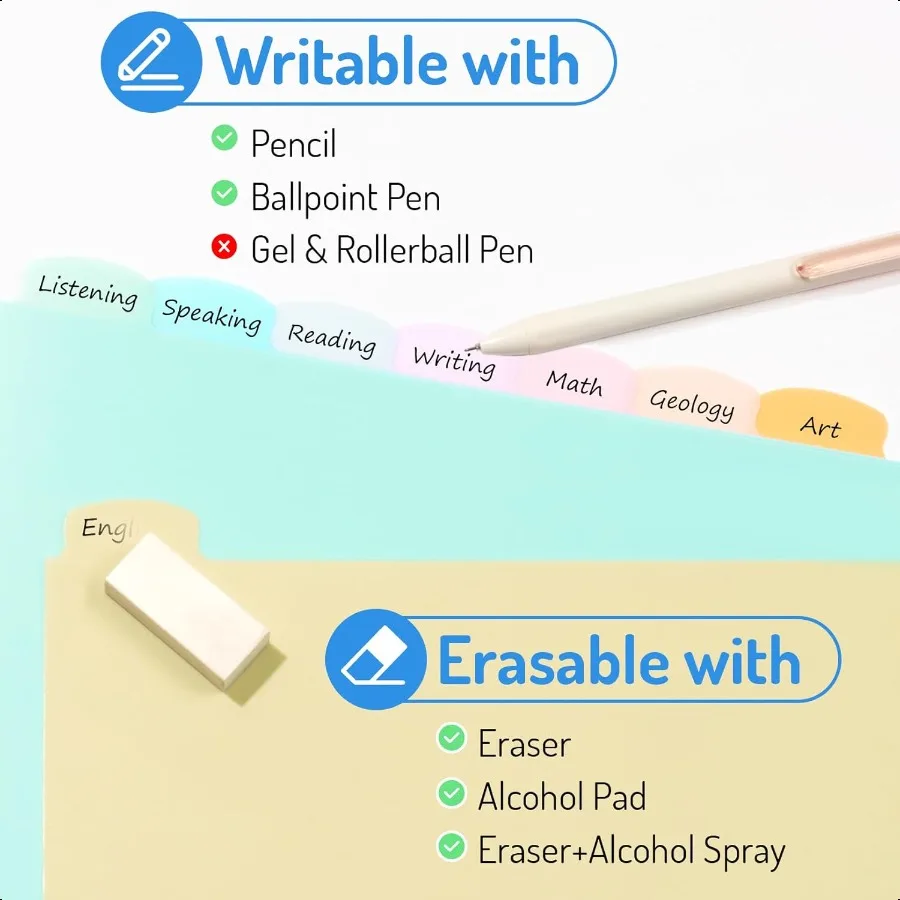 8Tab Binder Dividers with Tabs Big Tabs WriteErase Plastic Dividers for 3 Ring Binder Binder Tabs for Organizers 3 Ring Binder