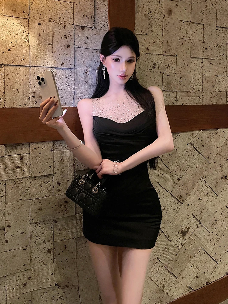 REDDACHiC-vestido de fiesta con apliques de diamantes para mujer, minivestido Sexy con puntadas de malla, fruncido, ceñido al cuerpo, ropa Formal de cóctel de cumpleaños