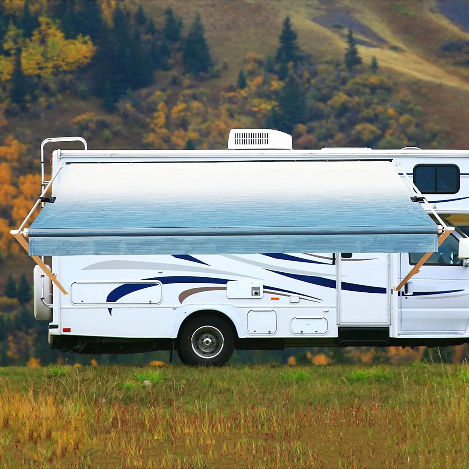 STLF مخصص الفينيل 100% مقاوم للماء والأشعة فوق البنفسجية عززت 4 طبقات عالية الجودة قافلة RV مقطورة المظلة النسيج استبدال #1