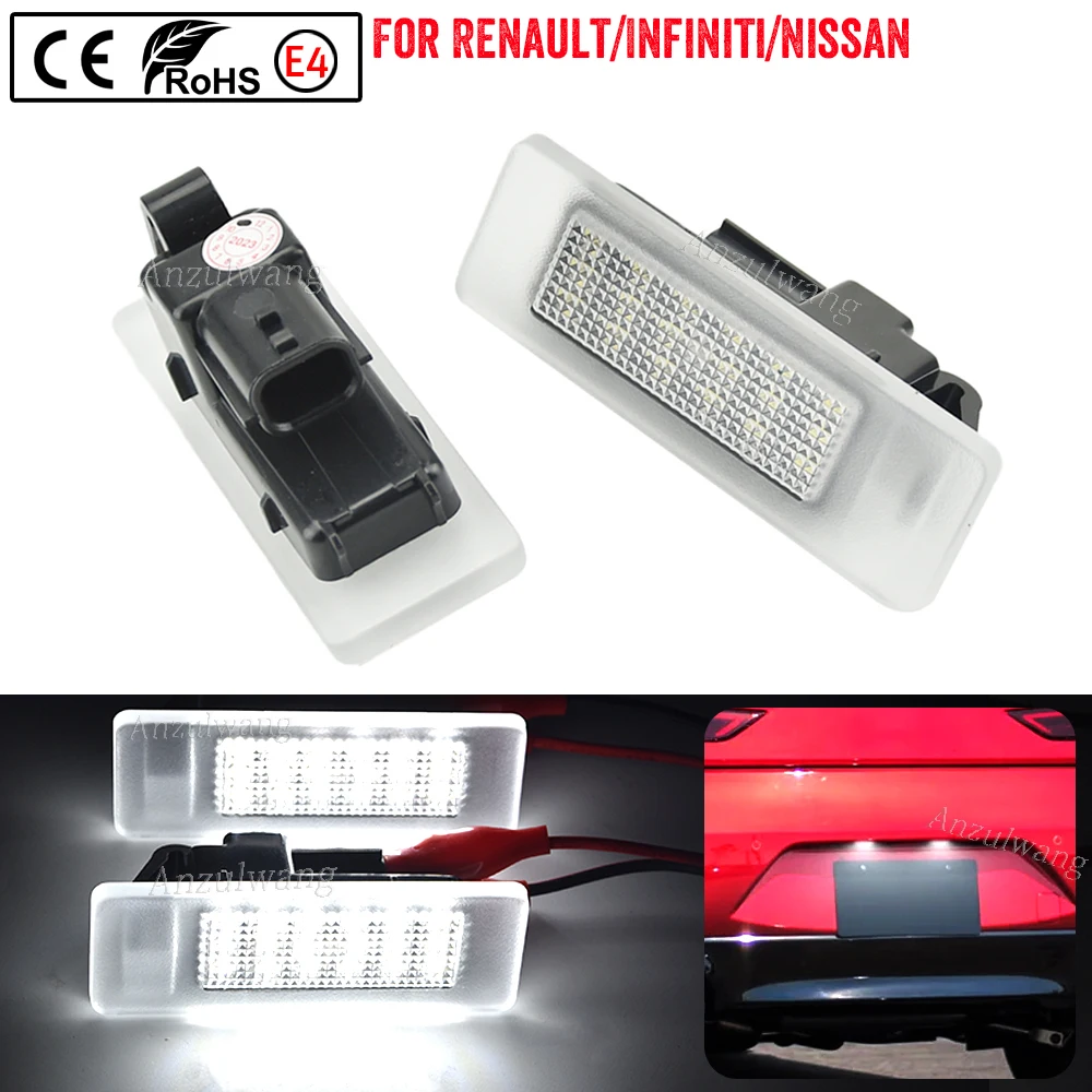 2X LED License Number Plate Light For Renault Clio 5 Espace 5 Koleos 2 Master Bus Box Talisman Grand Tour Nissan Leaf Maxima GTR