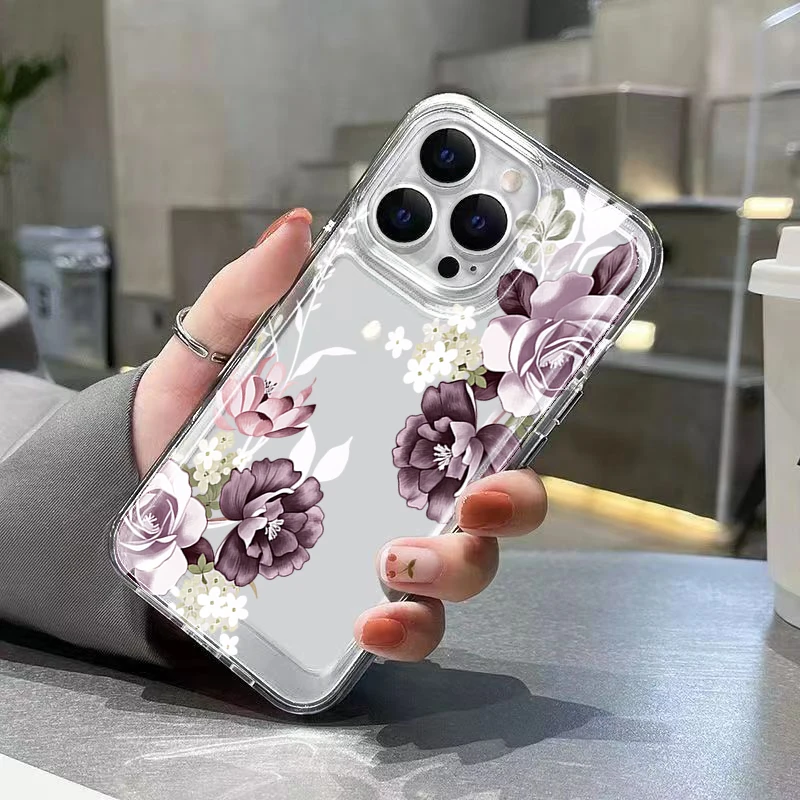 Peony Flower Soft Phone Case For iPhone 17 16 15 Pro Max 14 13 12 11 16E 17E Air 7 8 Plus XS XR X Transparent TPU Silicone Cover view 2