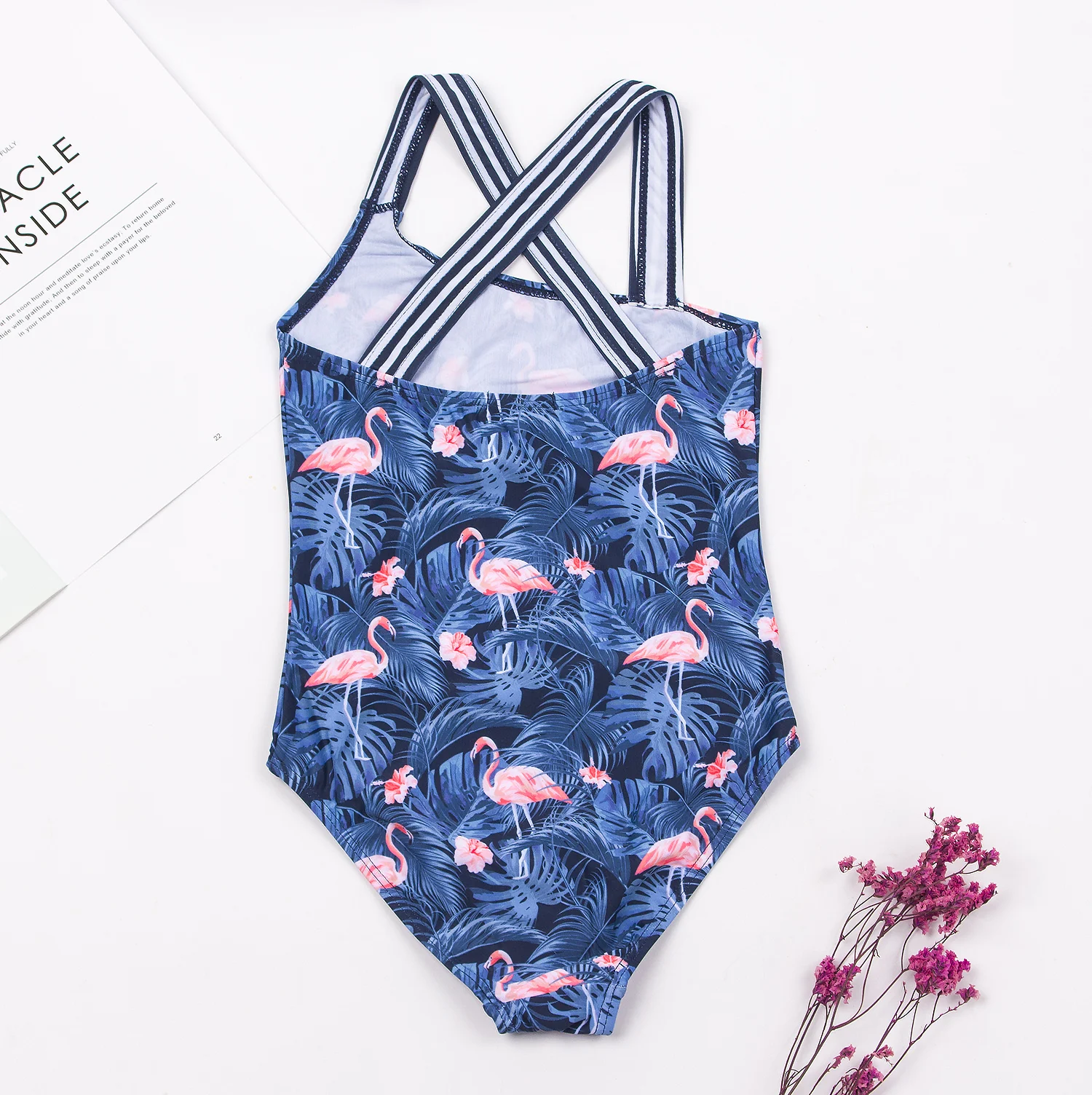 3-14 Years Flamingo Print Summer Teen Girls Kids Swimwear Summer Beach Students Children Kids One Piece Swimsuit Bathing Suit