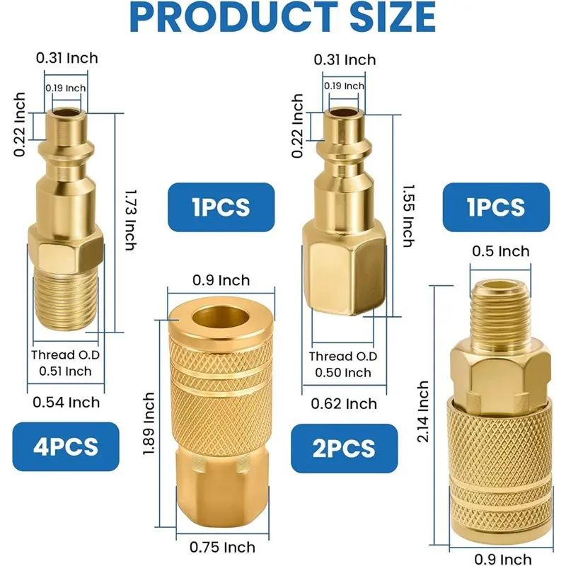 Universal High Flow For Air Compressor Tool Kit- Brass Quick Connect Coupler And Plug, 1/4" NPT For Air Fitting Set