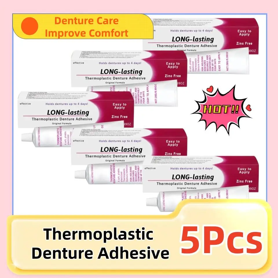 

5Pcs New Thermoplastic Denture Adhesive Long-lasting Denture Fixing Adhesive Improve Comfort Denture Care Products