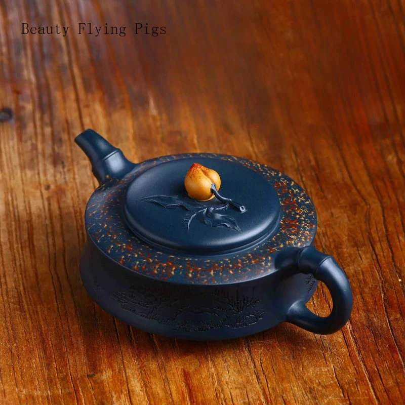 

Chinese Creative Handmade Purple Clay Tea Pot Collection with Celestial Green Mud and Peach Shape Tea Ceremony Soaking 350ML