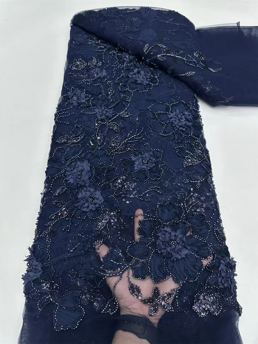 Renda Payet Manik-Manik Buatan Tangan Afrika 2025 Mode Mewah Bunga 3D Renda Jala Prancis Nigeria untuk Gaun Pengantin Wanita