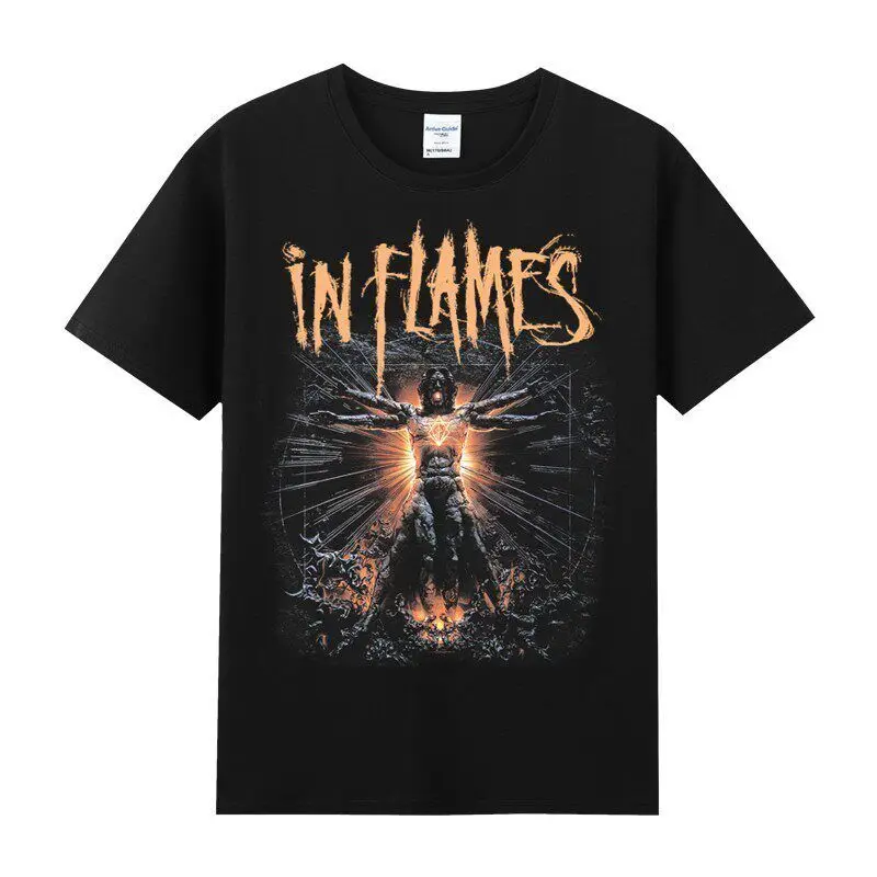 T-shirt d'été à manches courtes et col rond en pur coton pour hommes, sur le thème du rock, de la bande Band in Flames