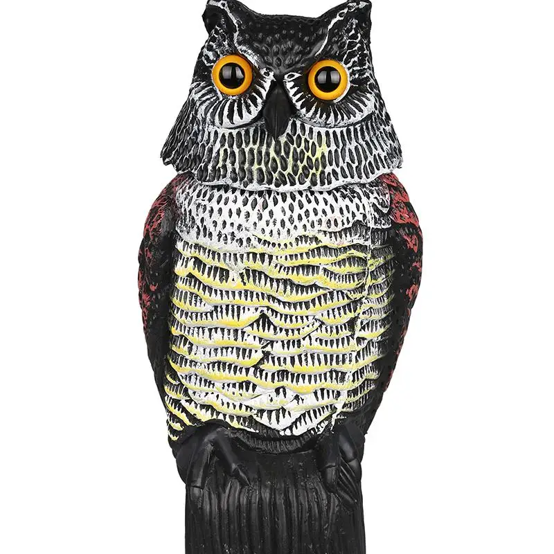 Outdoor Garden Hunting Fake Owl Decoy Bird Rodent Deter Scarer Pest Control Garden Scarecrow Rotate Head Yard Birds Ornament