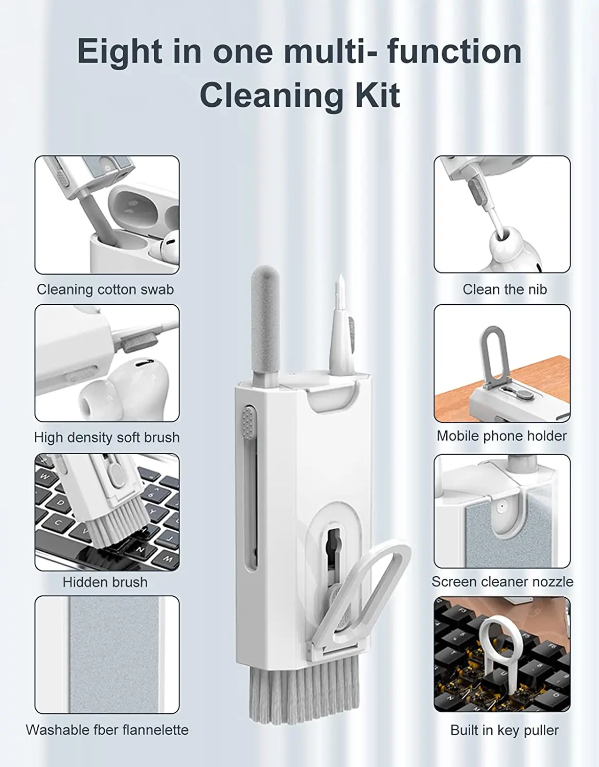 Cleaning Kit for Airpod 8-in-1 Multifunction Cleaning Kit for Cell Phone Earbuds Camera PC Smart Devices Cleaner Kit Accessory
