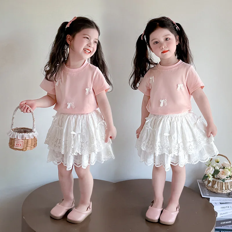 Girls' Short-sleeved Suit Summer 2026 New Children's Clothes Foreign Baby Girl Summer Skirt Two-piece Set