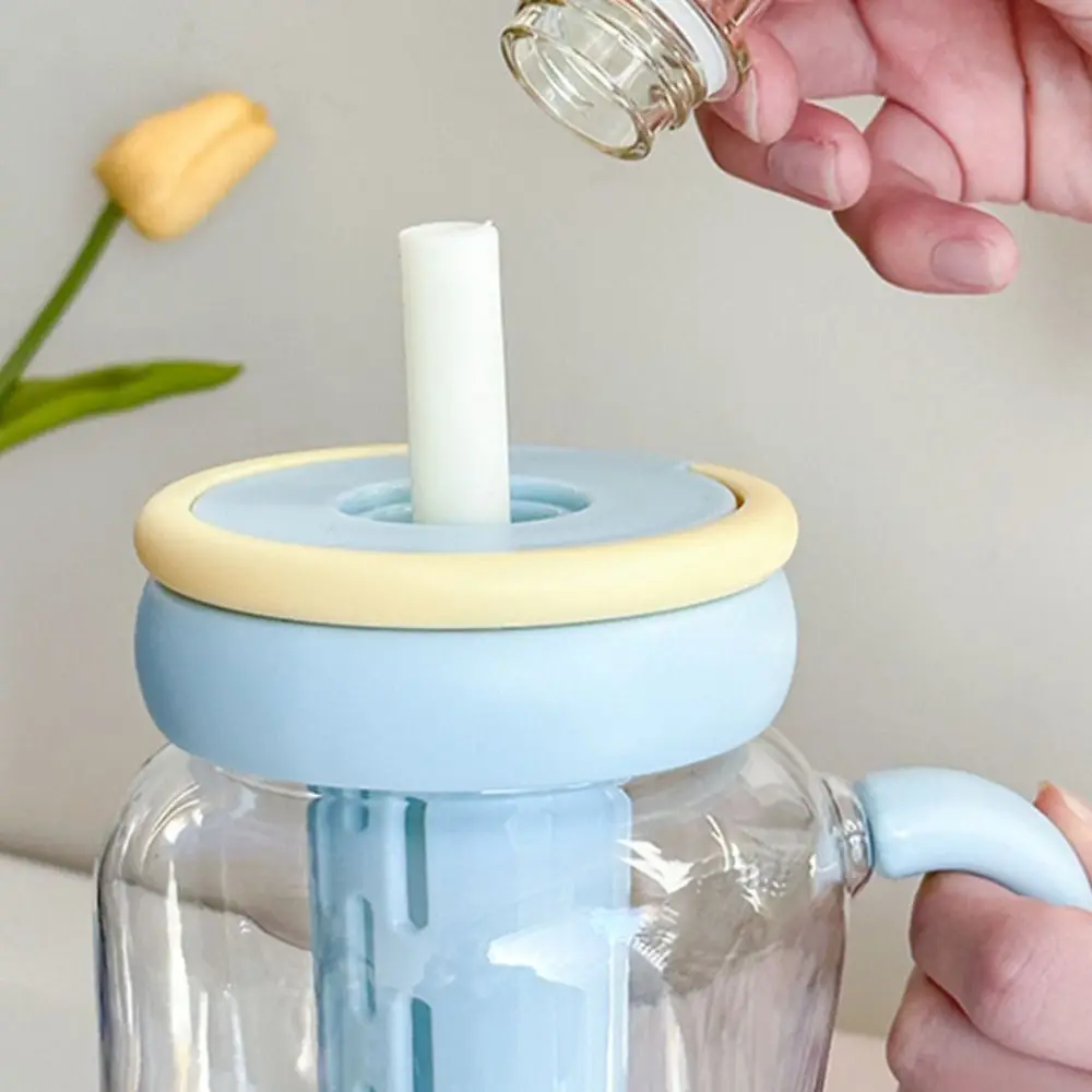 

Tea Cup With Straw Water Sippy Cup Plastic Leakproof Portable Drink Bottle 900ml Cute Transparent Bottle School