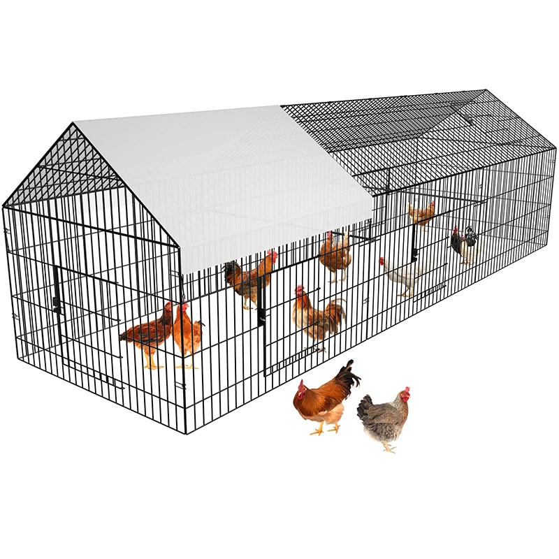 Chicken Coop Large Metal Chicken Pen Outdoor with Waterproof Cover Portable Chicken Fence Chicken Cage Duck Rabbit House Outside