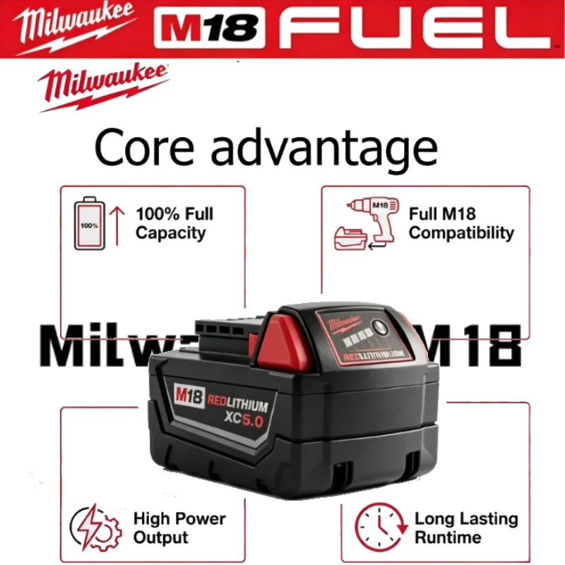 

Milwaukee M18 REDLITHIUM XC5.0 Long Duration Battery Shock Stabilized Base Uniform Voltage Output Carpentry Remodeling Tool Kits