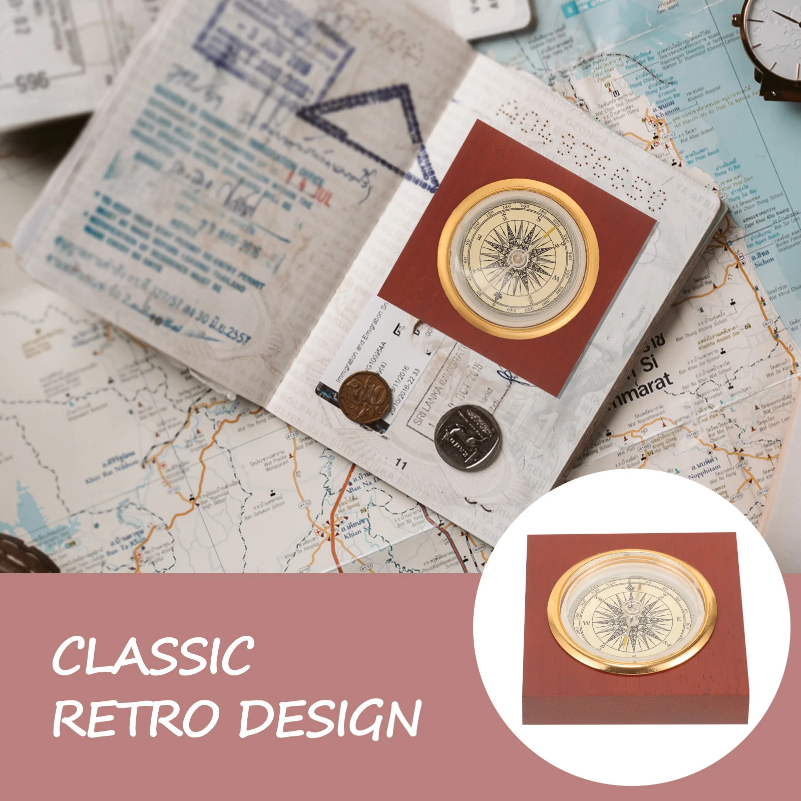 بوصلة خشبية على الطراز القديم أداة ملاحة تقليدية محمولة للتخييم في الهواء الطلق معدات بقاء ديكور بوصلة صينية عتيقة #1