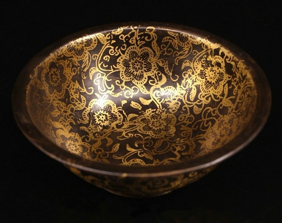 6''-old-chinese-dynasty-pure-copper-gilt-flower-flowers-pattern-wine-tea-bowl