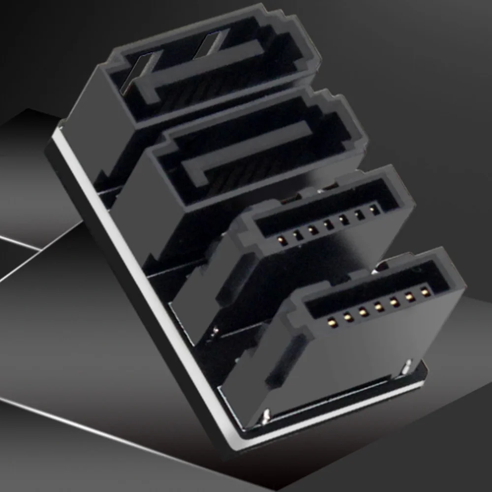 1Pcs Double SATA 7Pin Female to Double 7Pin Male 180 Degree Angled Adapter Mainboard SATA Adapter for Desktops SSD HDD