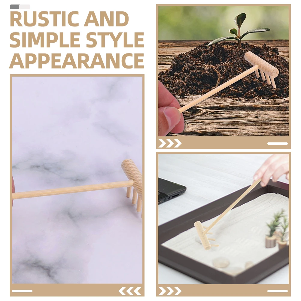 

5 шт. мини-грабли, украшения для сада, садовые инструменты, крошечные настольные миниатюрные садовые деревянные песочные принадлежности для бонсай