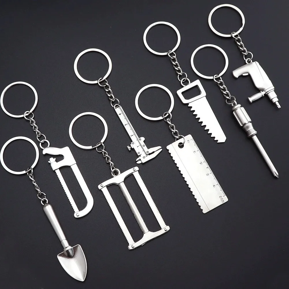 

1 small construction tool keychain, various designs, metal keyring with adjustable wrench, DIY mini gift.